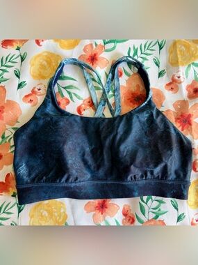 lululemon athletica Navy Black Marble Crossover-Strap Sports Bra